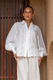 Rochelle White Cupro Balloon Sleeve Blouse