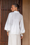 Rochelle White Cupro Balloon Sleeve Blouse