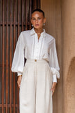 Rochelle White Cupro Balloon Sleeve Blouse