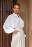 Rochelle White Cupro Balloon Sleeve Blouse