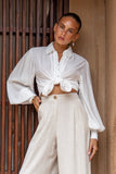 Rochelle White Cupro Balloon Sleeve Blouse