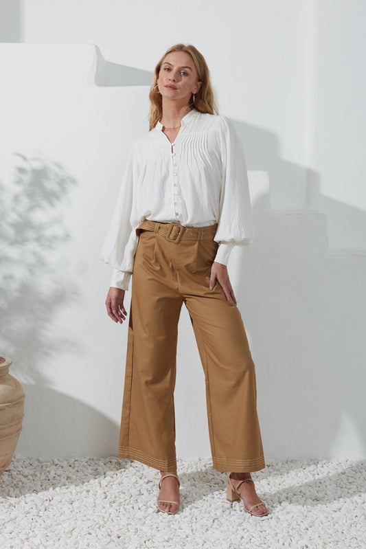 Drea Mocha Belted Wide Leg Pants