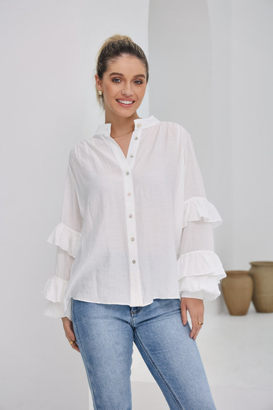 Elissa White Ruffle Sleeve Blouse