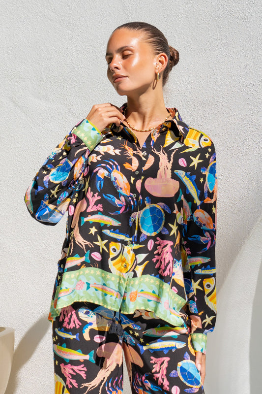 Delmare Multicolour Abstract Long Sleeve Shirt