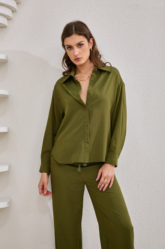 Page Khaki Green Cupro Shirt