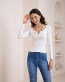 Ada White Ribbed Long Sleeve Top