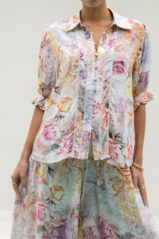 Carmella Pink Floral Puff Sleeve Blouse