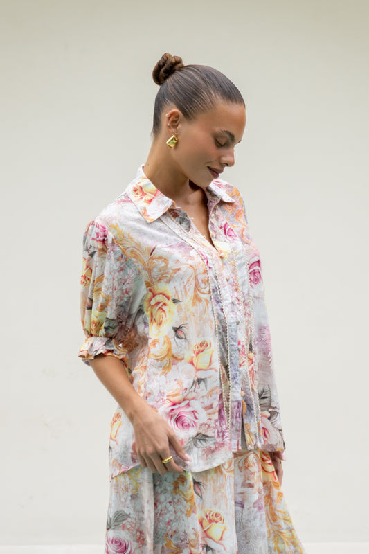 Carmella Pink Floral Puff Sleeve Blouse