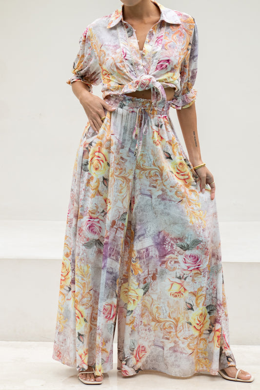 Carmella Pink Floral Wide Leg Pants