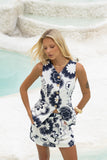 Morgana Beige Navy Floral Tailored Gold Button Vest