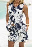 Morgana Beige Navy Floral Mini Skort