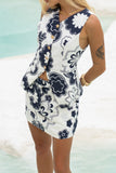 Morgana Beige Navy Floral Mini Skort