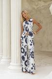 Morgana Beige Navy Floral Pants
