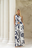 Morgana Beige Navy Floral Pants