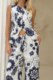 Morgana Beige Navy Floral Pants
