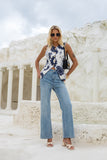 Morgana Beige Navy Floral Tailored Gold Button Vest