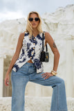 Morgana Beige Navy Floral Tailored Gold Button Vest