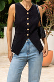 Avril Black Tailored Gold Button Vest