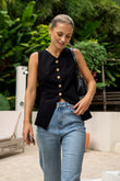 Avril Black Tailored Gold Button Vest