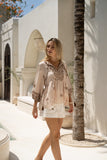 Kaena Brown Tropical Embroidered Blouse
