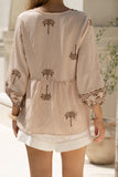 Kaena Brown Tropical Embroidered Blouse