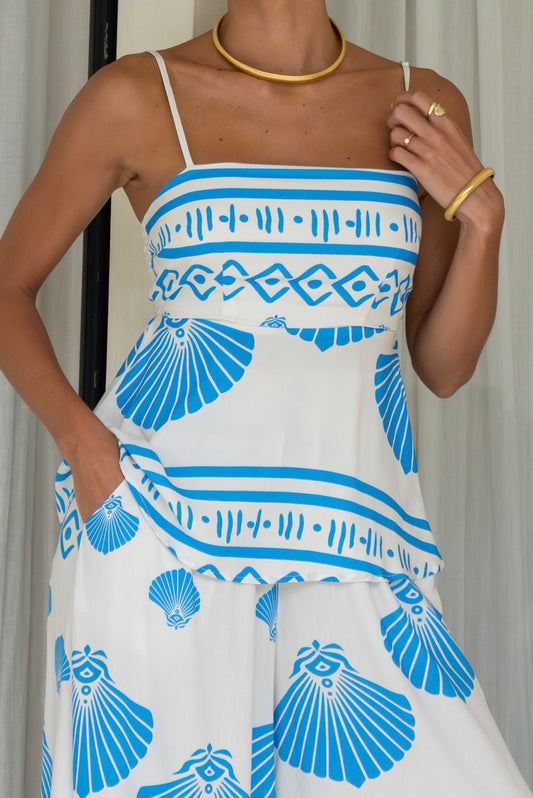 Shell Blue Abstract Cami Top