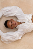 Erin White Button Balloon Sleeve Blouse