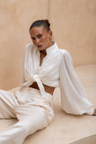 Erin White Button Balloon Sleeve Blouse