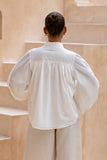 Erin White Button Balloon Sleeve Blouse
