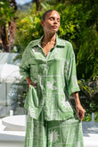 Esmira Green Abstract 3/4 Sleeve Shirt