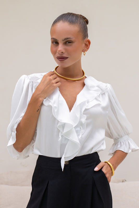 Lianah White Ruffle Blouse