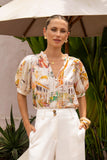 Isola Multicolour Tropical Puff Sleeve Blouse