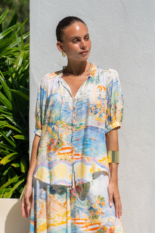 Solmar Multicolour Abstract Puff Sleeve Blouse
