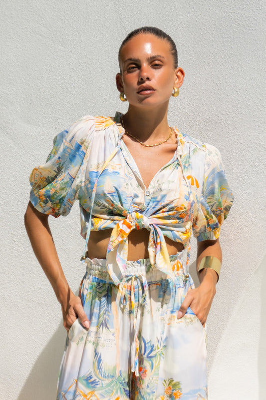 Solmar Multicolour Abstract Puff Sleeve Blouse