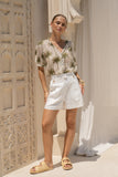 Palm Green Tropical Puff Sleeve Blouse