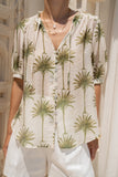 Palm Green Tropical Puff Sleeve Blouse
