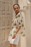 Palm Green Tropical Puff Sleeve Blouse