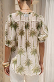 Palm Green Tropical Puff Sleeve Blouse