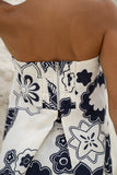 Morgana Beige Navy Floral Strapless Top