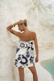 Morgana Beige Navy Floral Strapless Top