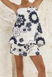 Morgana Beige Navy Floral Strapless Top