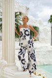 Morgana Beige Navy Floral Strapless Top