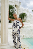 Morgana Beige Navy Floral Strapless Top