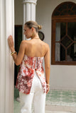 Tarielle Red Brown Floral Strapless Top