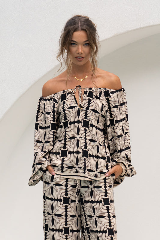 Soraya Black Beige Abstract Blouse