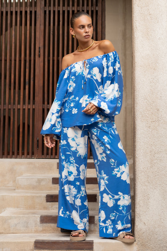 Lysandra Blue Floral Pants