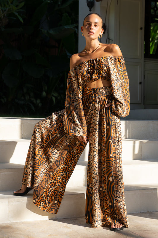 Malika Brown Leopard Wide Leg Pants
