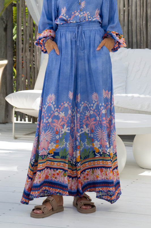Indira Blue Boho Wide Leg Pants