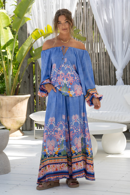 Indira Blue Boho Wide Leg Pants
