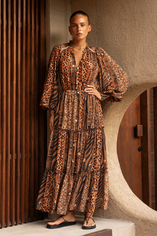 Malika Brown Leopard Maxi Skirt